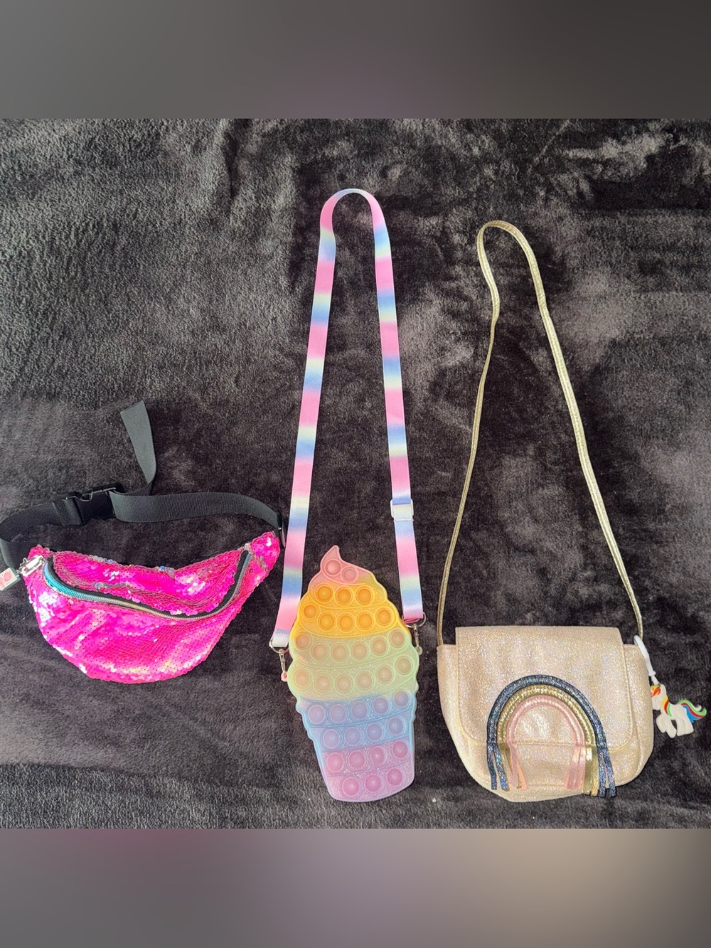 Girls Toddler Bags Lot Sequin Fanny Pack, Pop It Crossbody Glitter Rainbow Purse